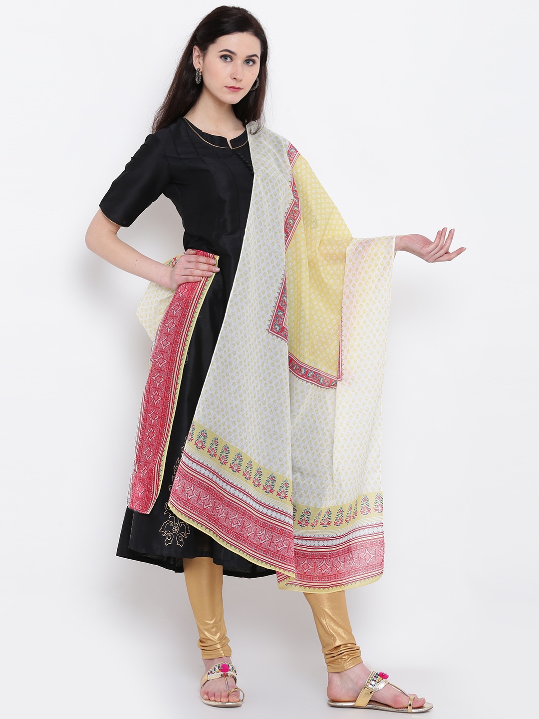 

AURELIA Off-White & Yellow Printed Dupatta