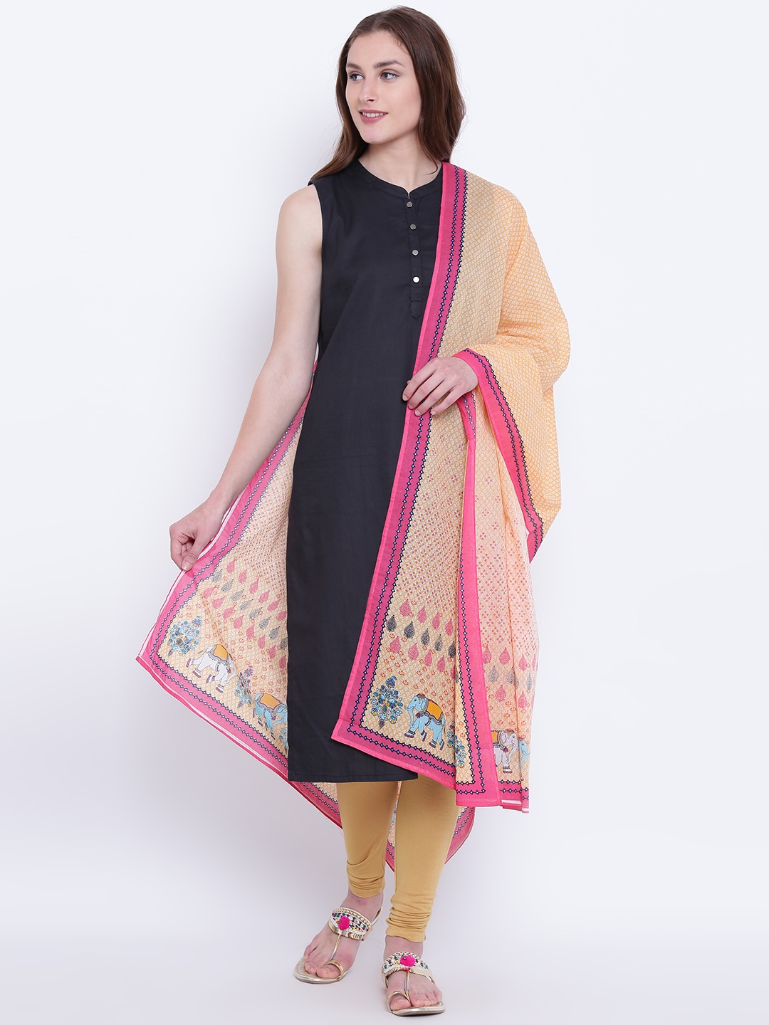 

AURELIA Mustard Yellow & White Printed Dupatta