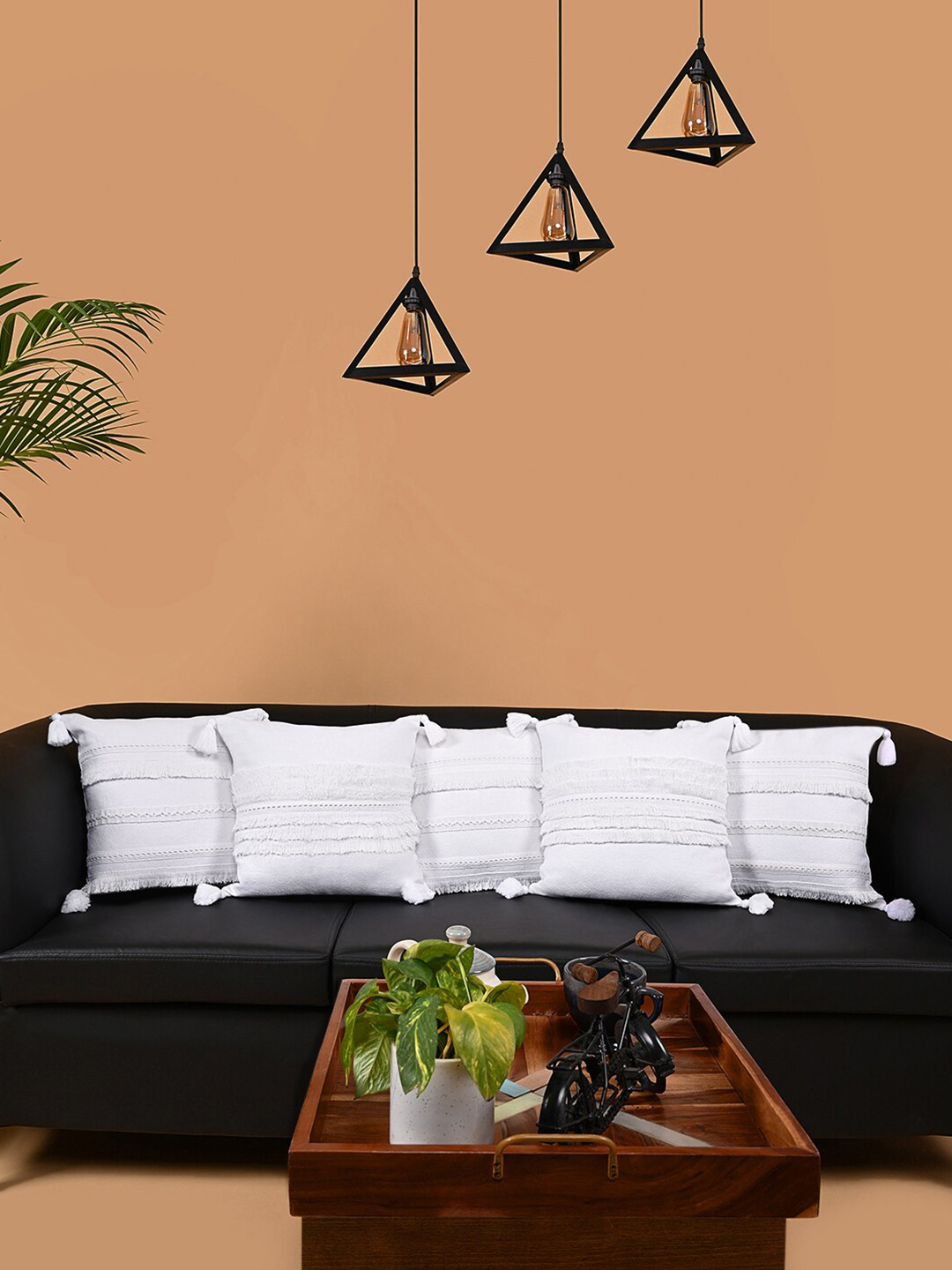 

ANWYN White 5-Pieces Embellished Pure Cotton Square Cushion Covers