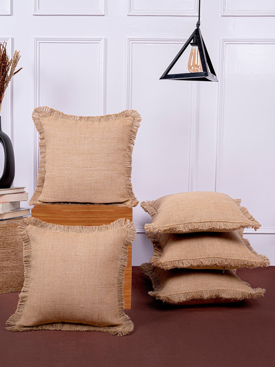

ANWYN 5 Pcs Brown Jute Square Cushion Covers