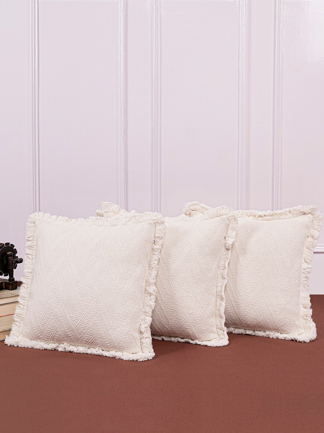 

ANWYN 3 Pcs Off White Cotton Square Cushion Covers