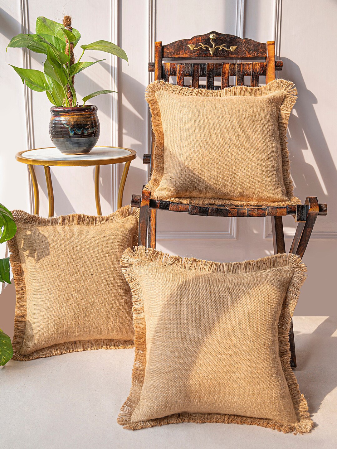 

ANWYN Brown 3 Pieces Square Cushion Covers