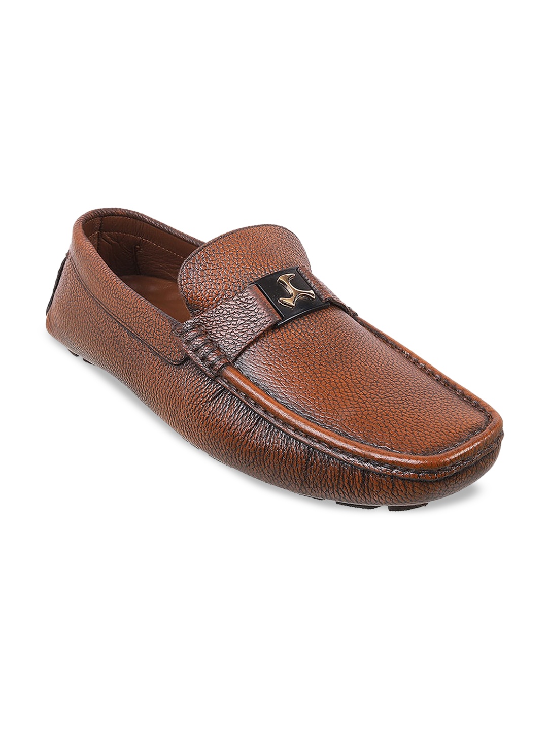 

Mochi Men Textured Leather Horsebit Loafers, Tan