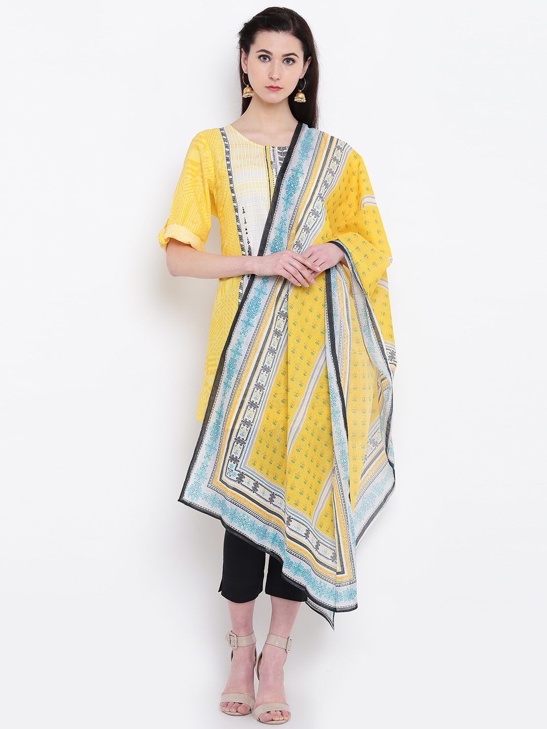 

AURELIA Yellow & Green Printed Dupatta