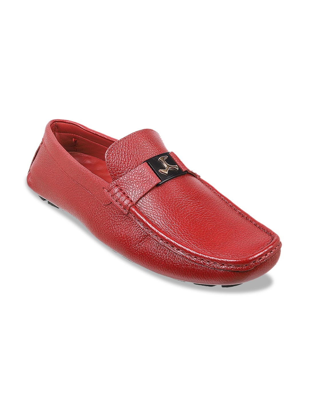 

Mochi Men Textured Leather Horsebit Loafers, Red