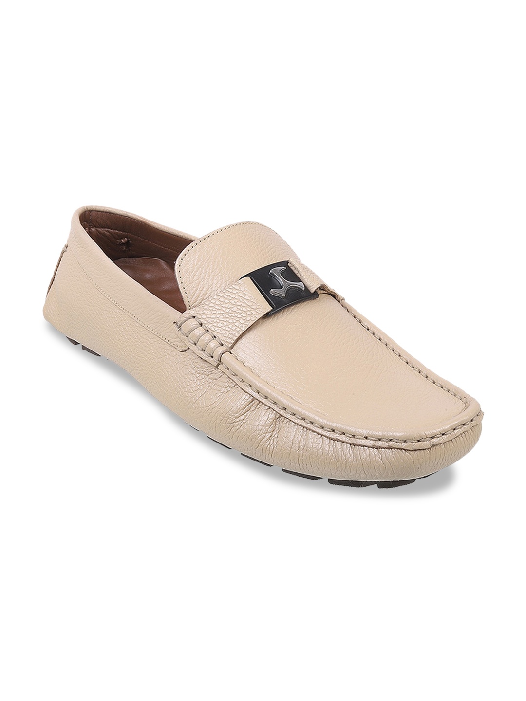 

Mochi Men Textured Leather Horsebit Loafers, Beige