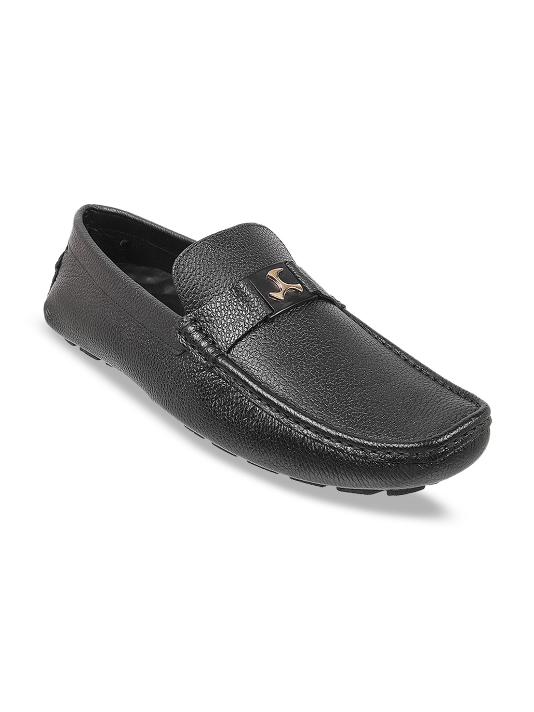 

Mochi Men Textured Leather Horsebit Loafers, Black