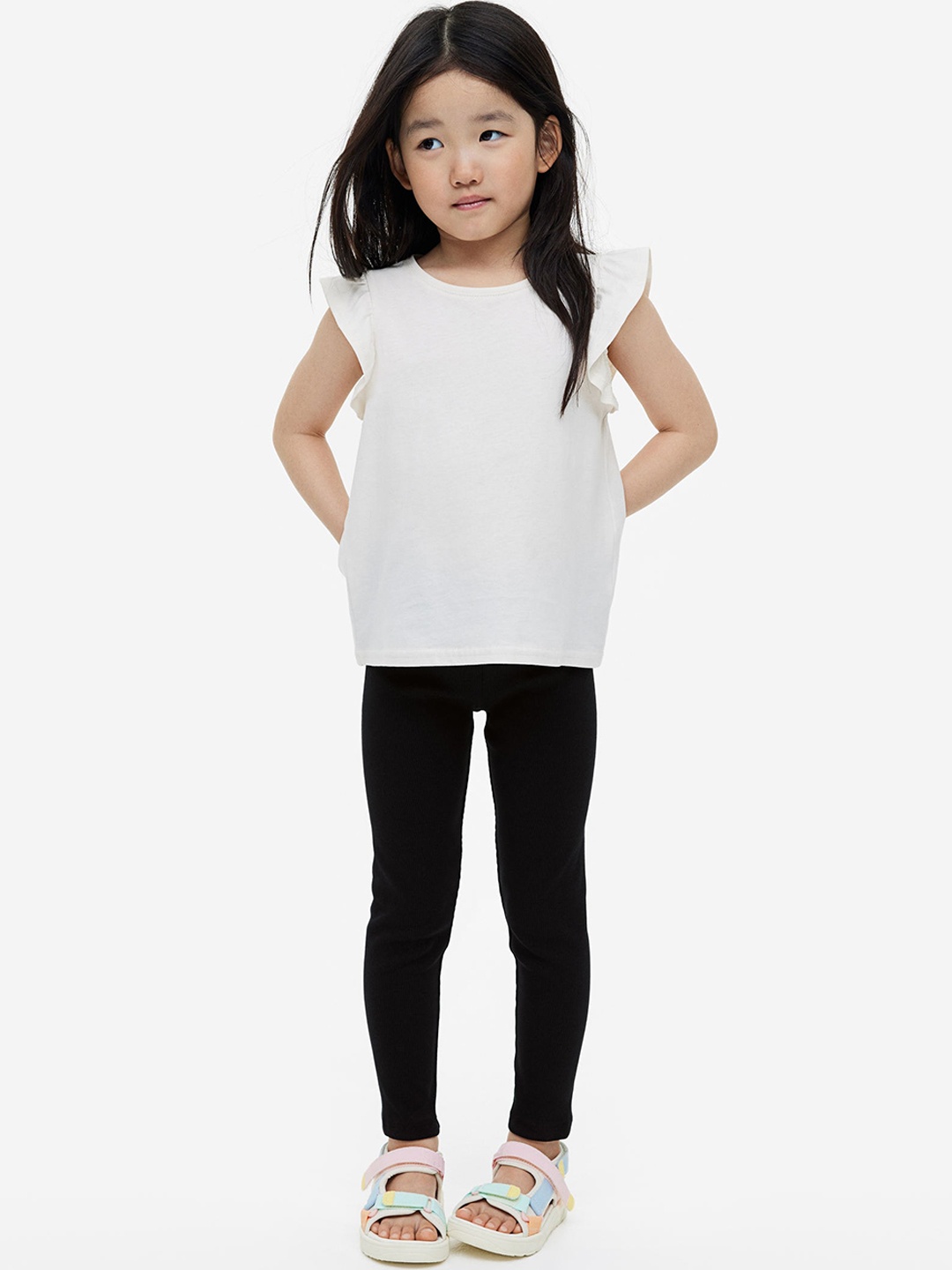 

H&M Girls Ribbed Jersey Leggings, Black