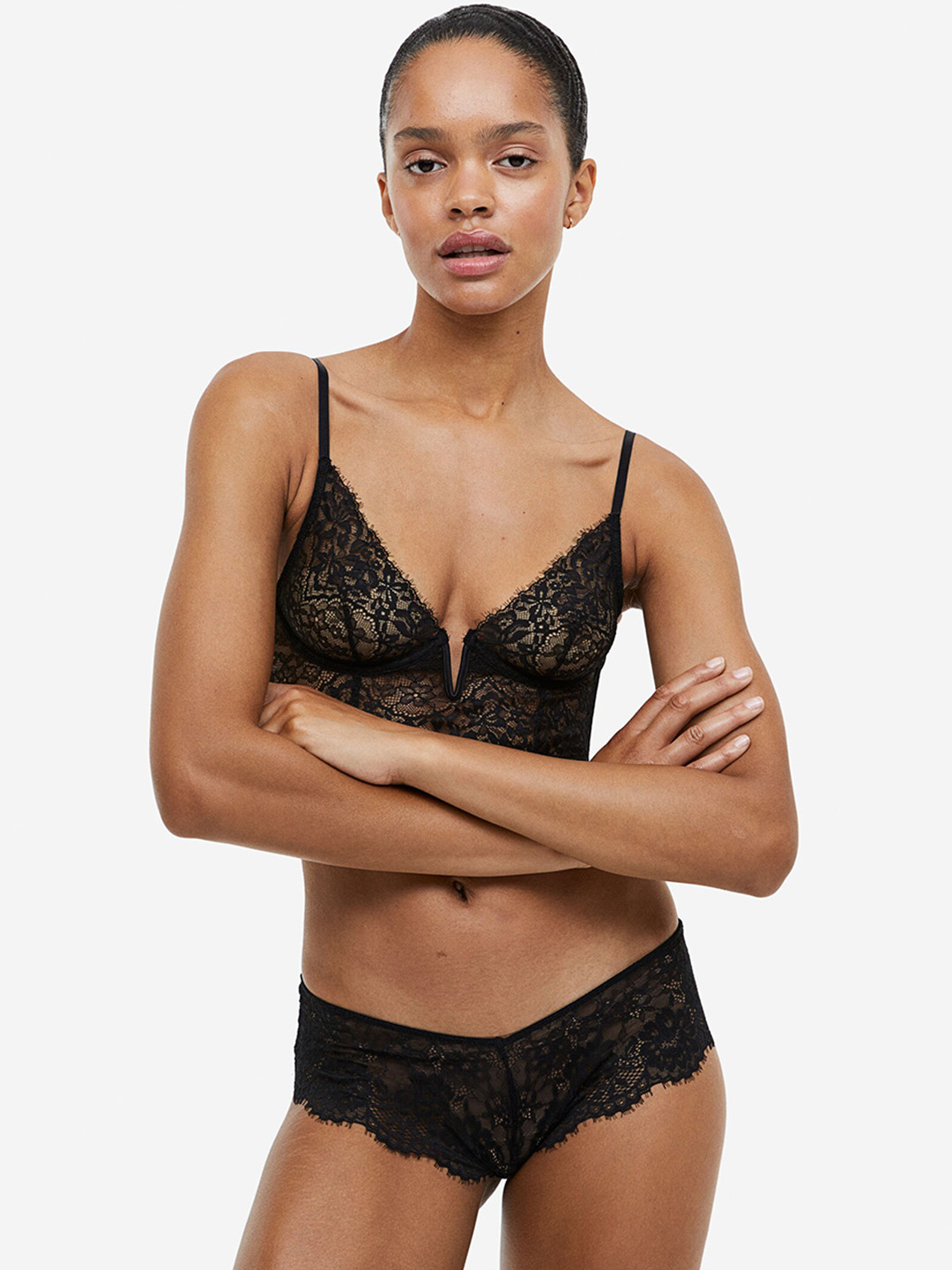 

H&M 2-Pack Lace Hipster Briefs, Black