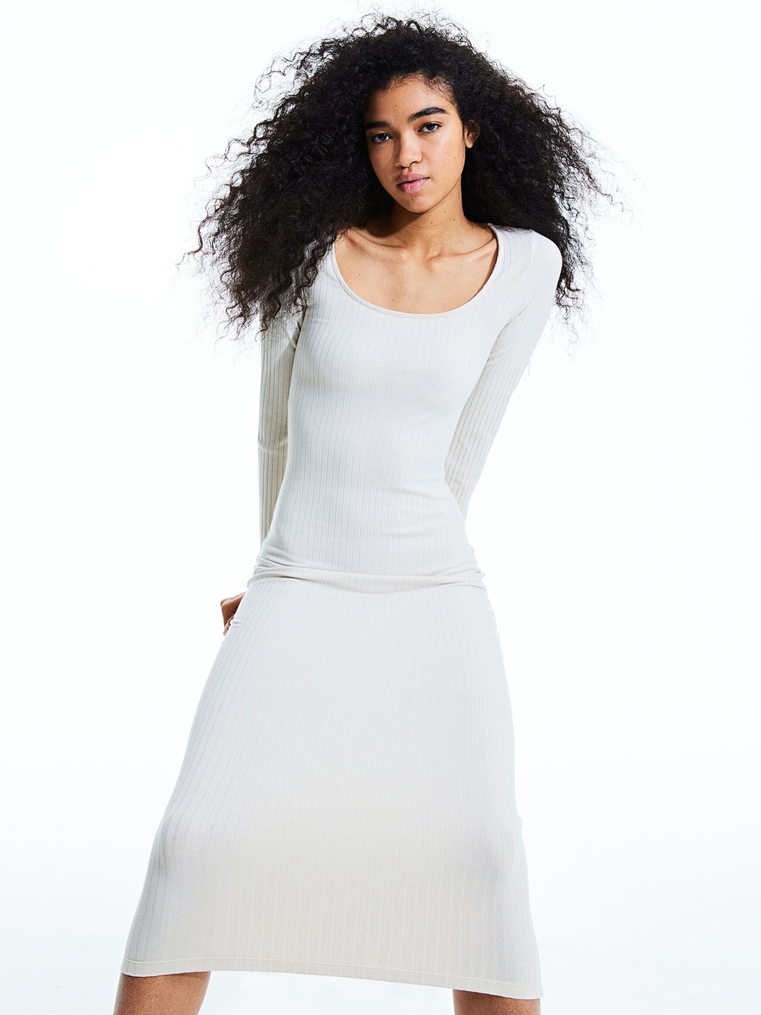 

H&M Ribbed Bodycon Dress, Beige