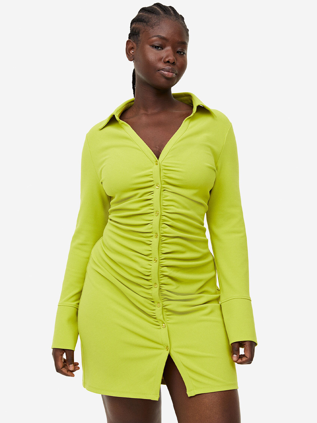 

H&M Draped Shirt Dress, Green