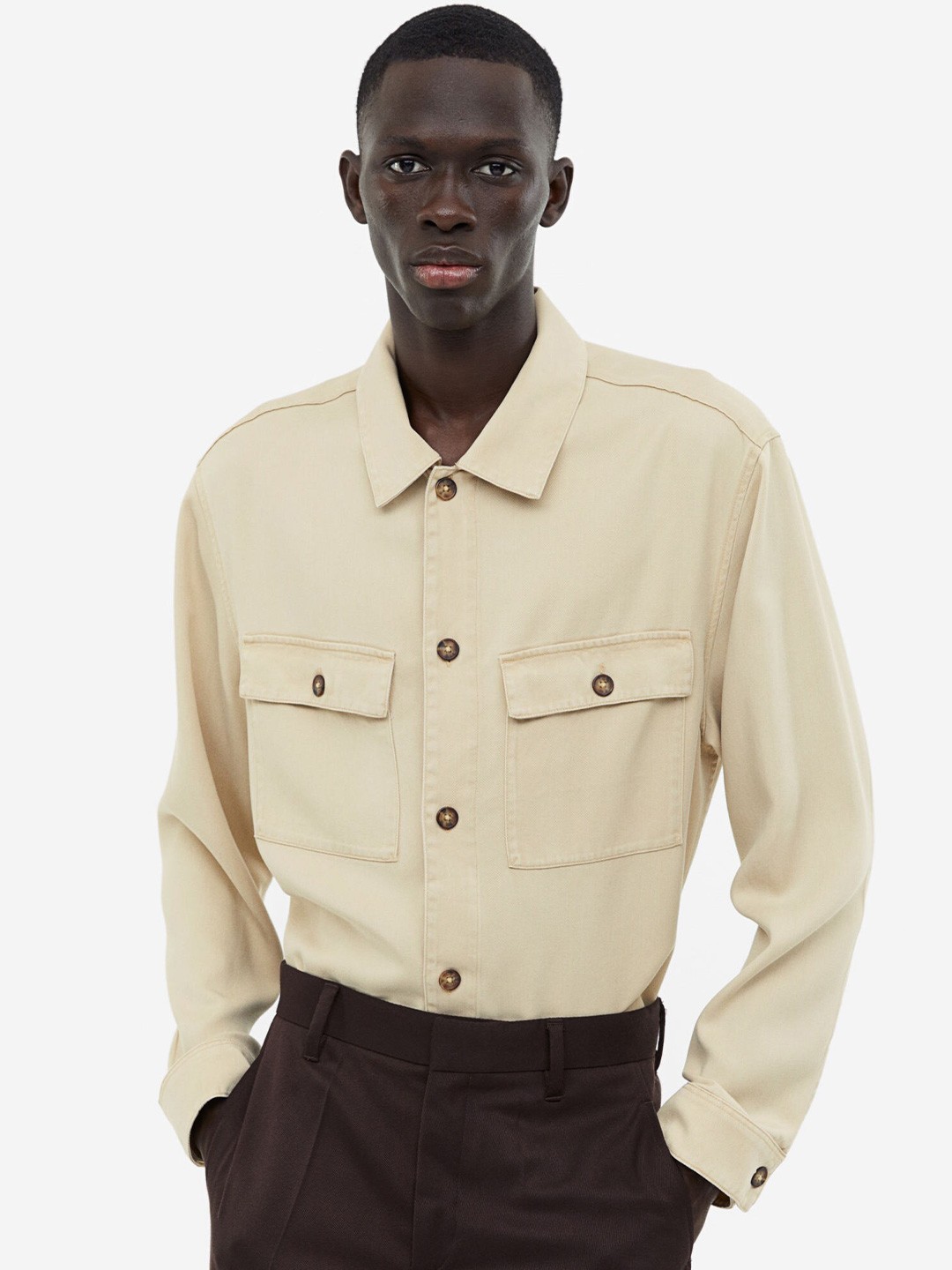 

H&M Regular Fit Lyocell Overshirt, Beige