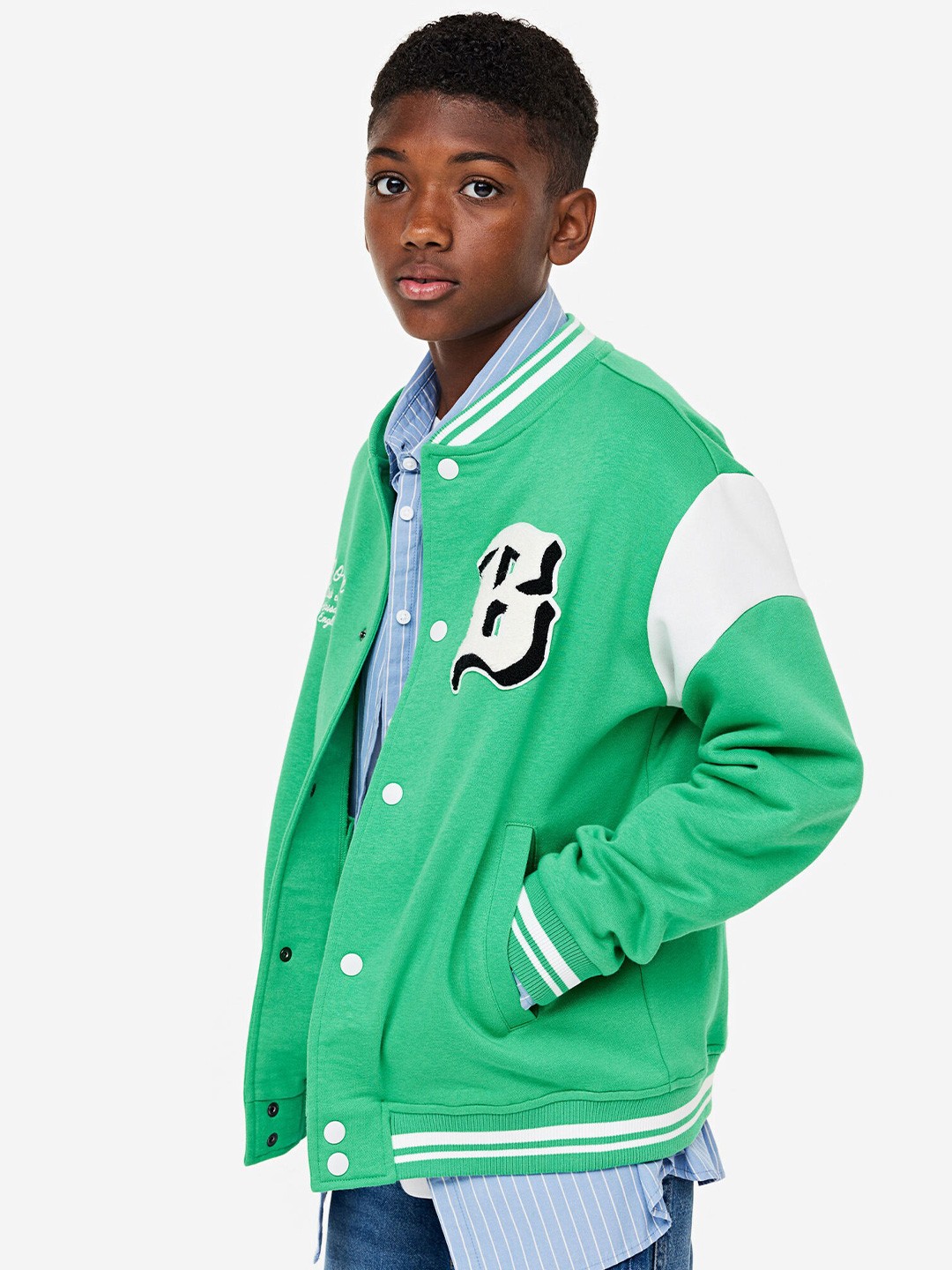 

H&M Boys Motif-Detail Baseball Jacket, Green