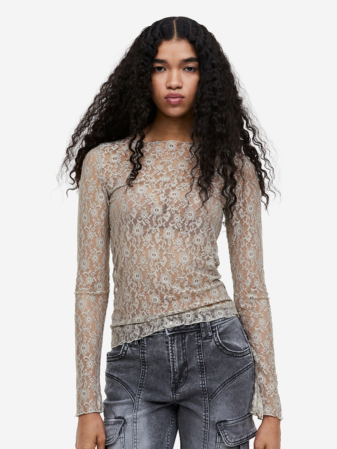 

H&M Sheer Lace Top, Grey