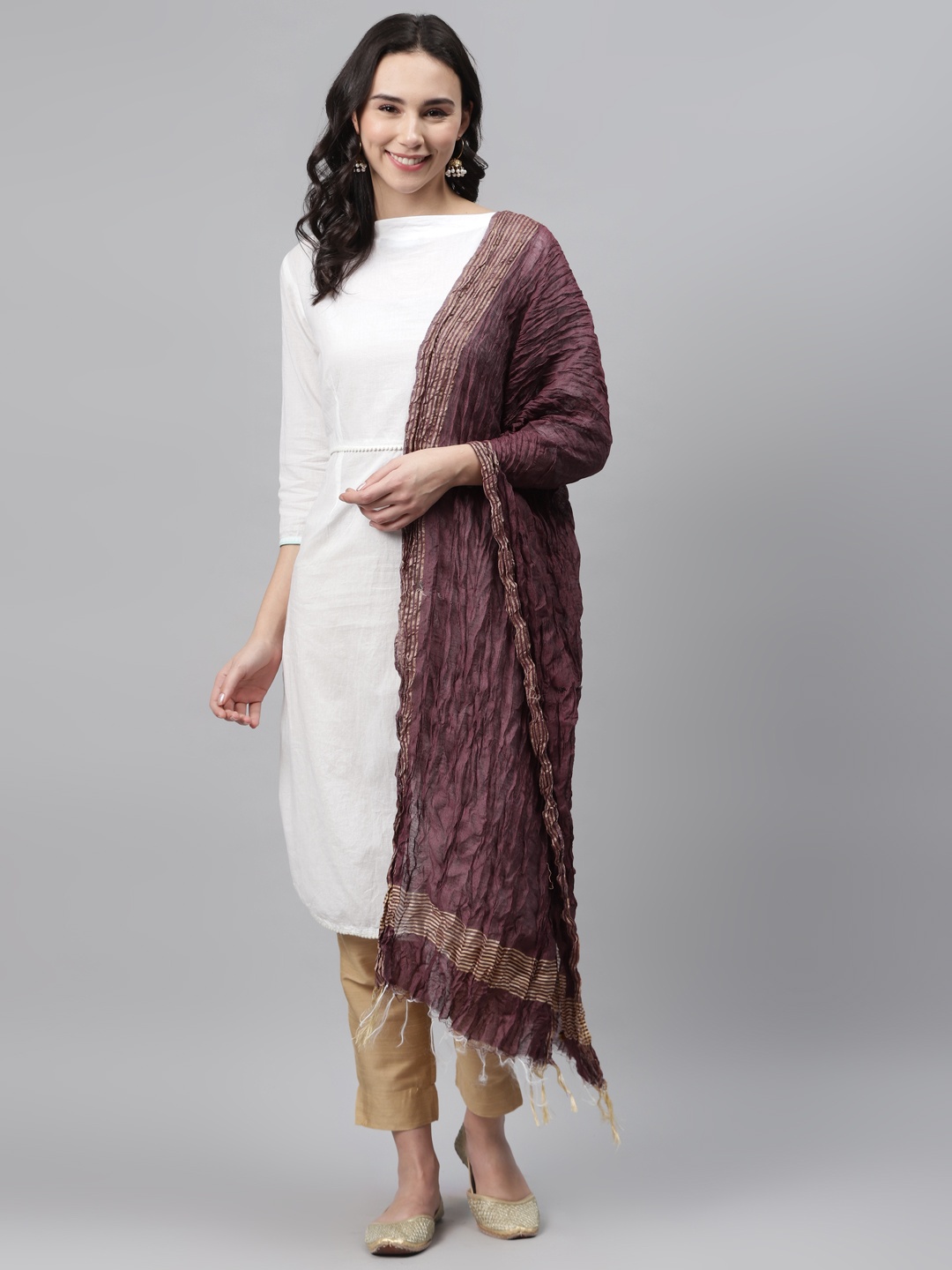 

AURELIA Maroon Self-Striped Crinkled Dupatta