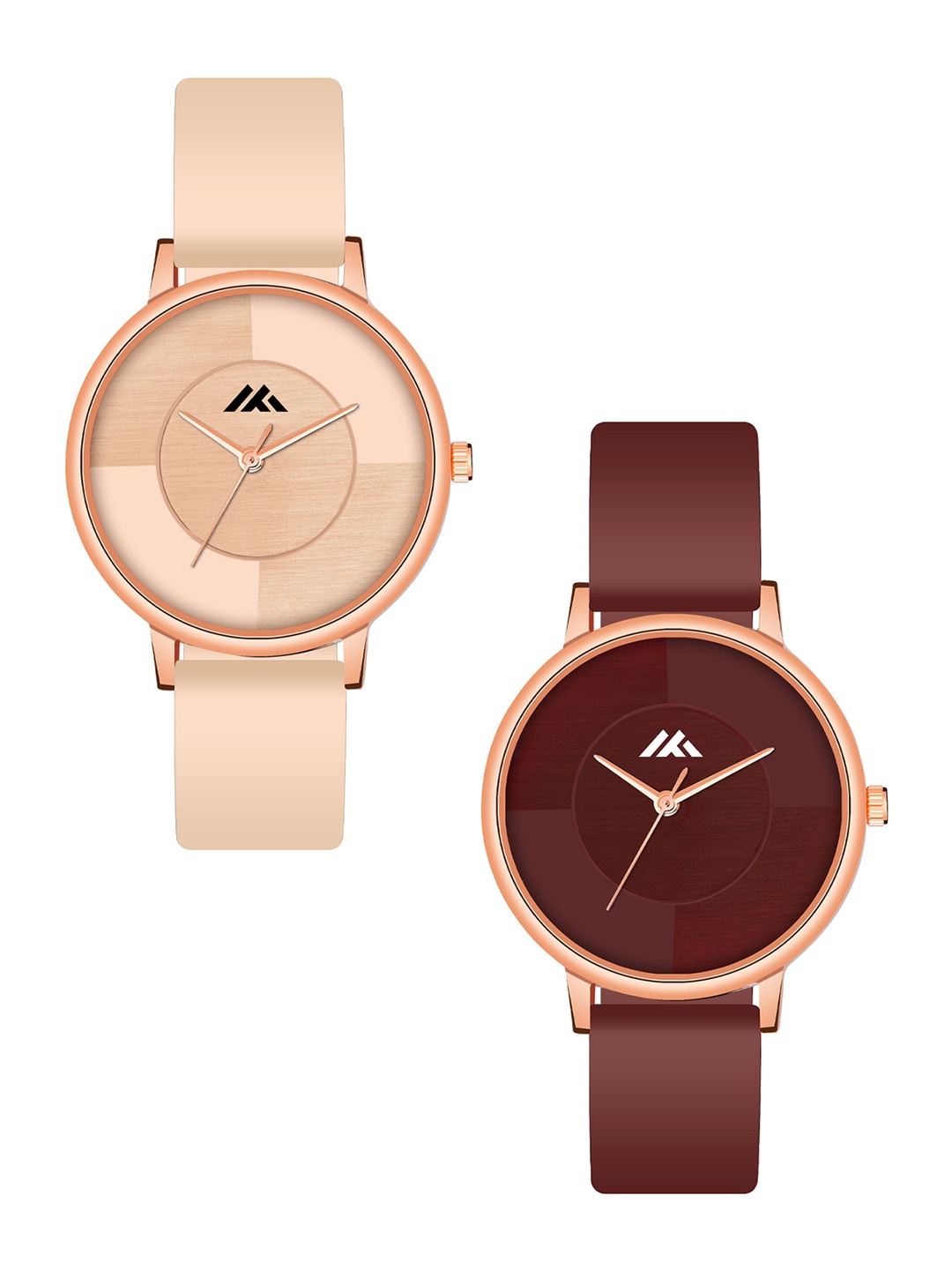 Shocknshop Women Pack Of 2 Round Analogue Watch MT537-39, Beige