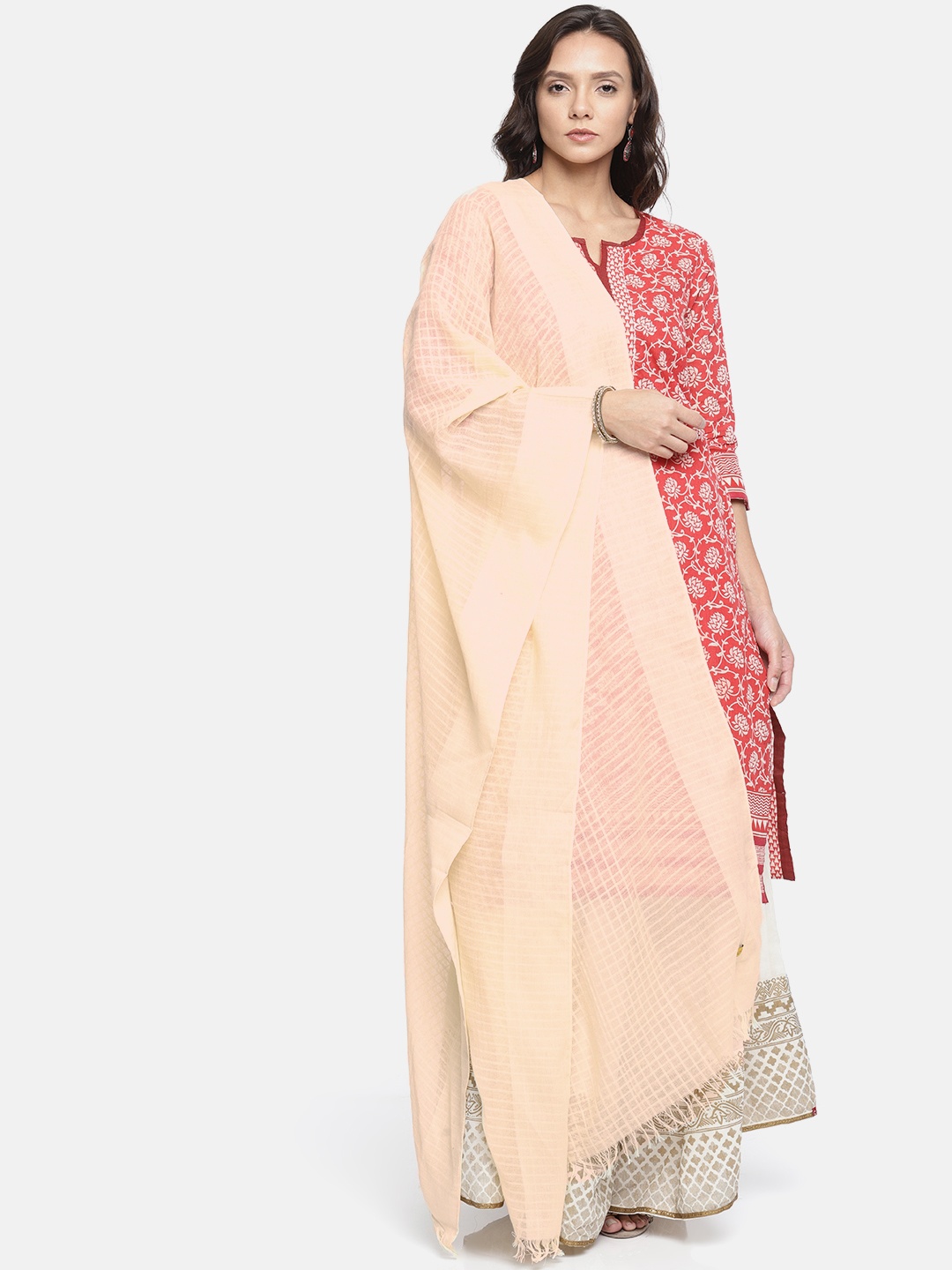 

AURELIA Beige Checked Dupatta