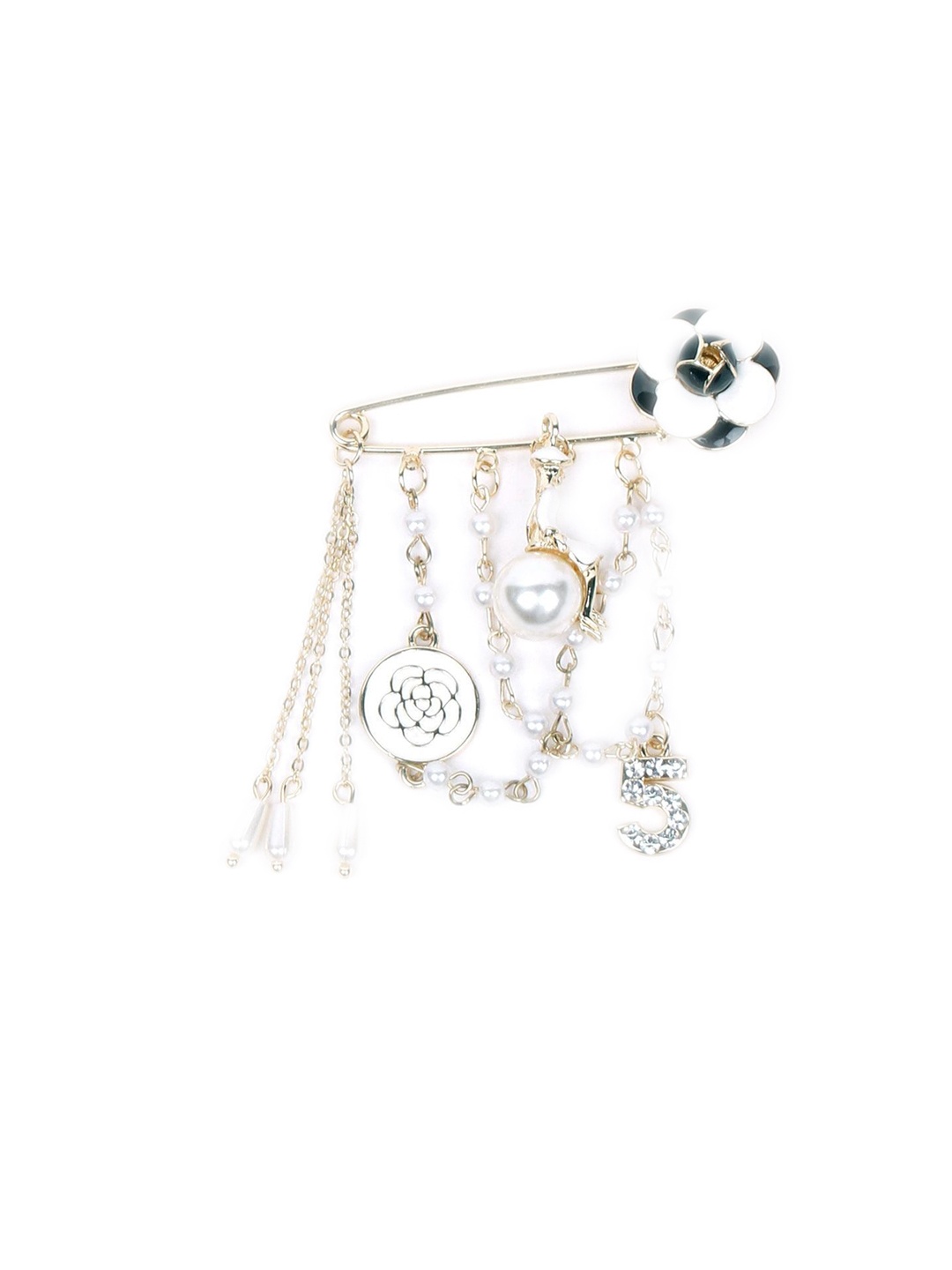 

ODETTE Gold-Toned Stone-Studded & Beaded Brooch