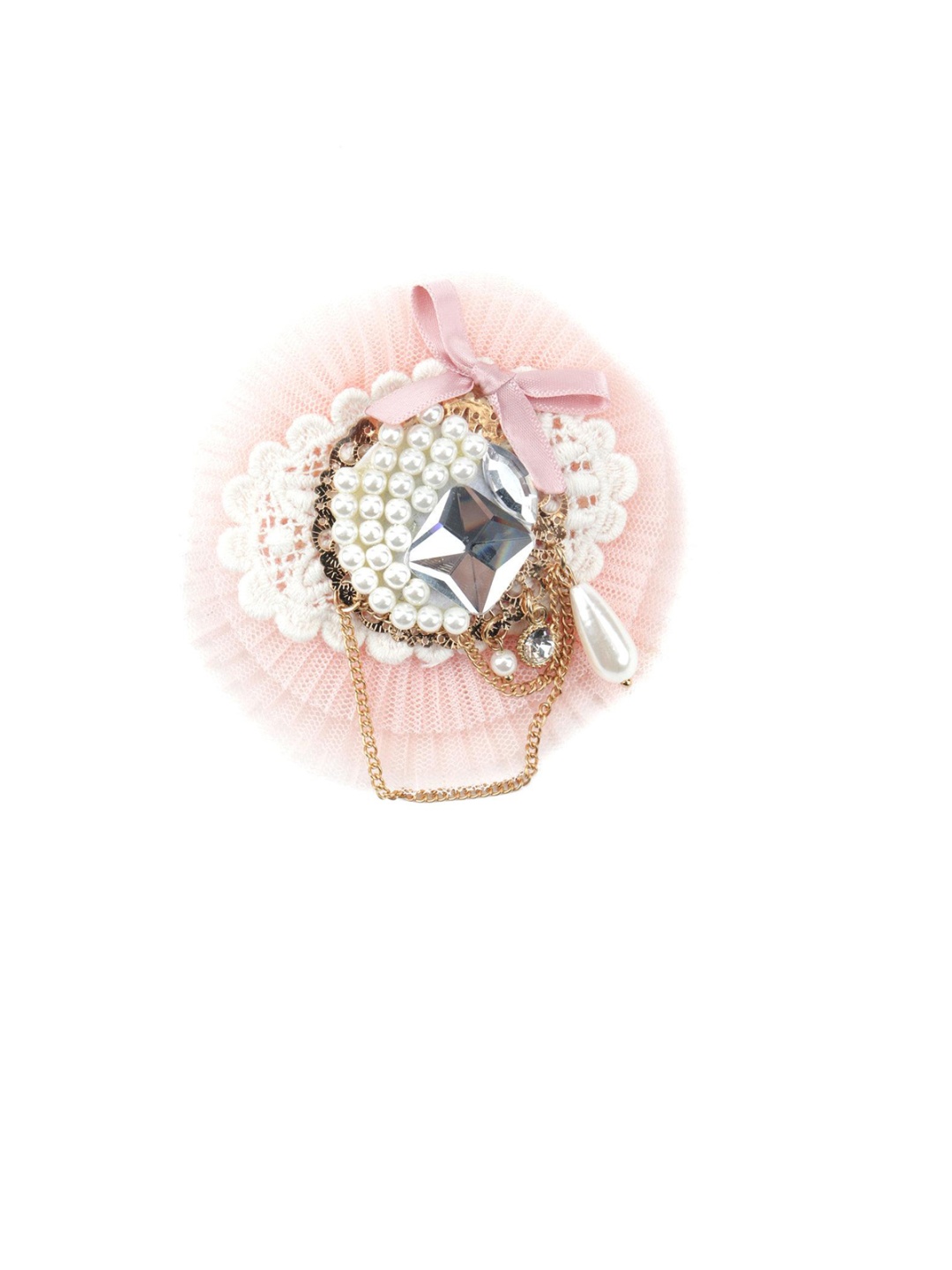 

ODETTE Women Pearl Beaded Pleated Design Brooch, Pink