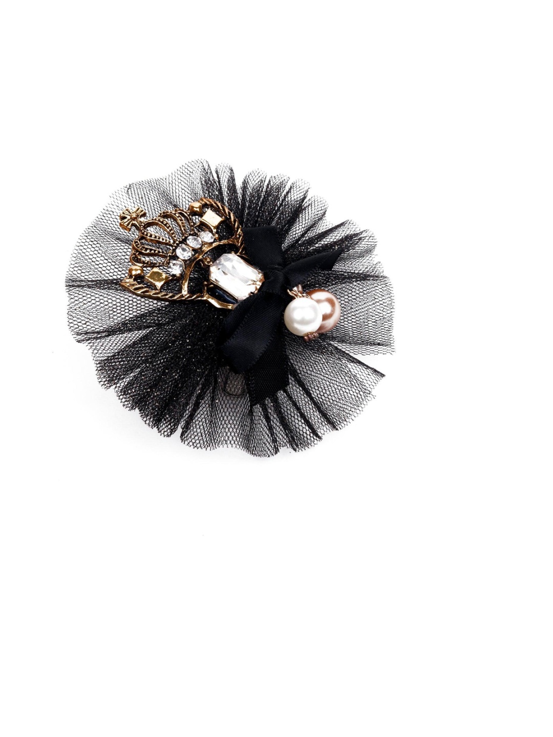 

ODETTE Metal Net Charm With Crown Detail Brooch, Black