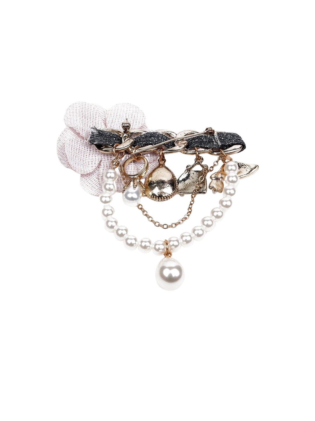 

ODETTE Metal Floral Charm With Chain Brooch, Gold