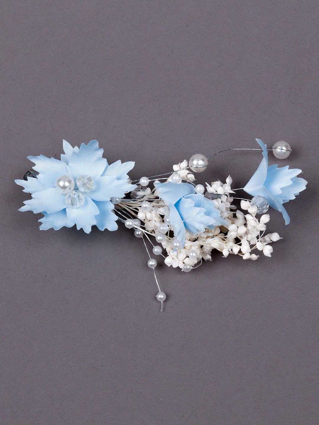 

ODETTE Floral Stones and Beaded Brooch, Blue