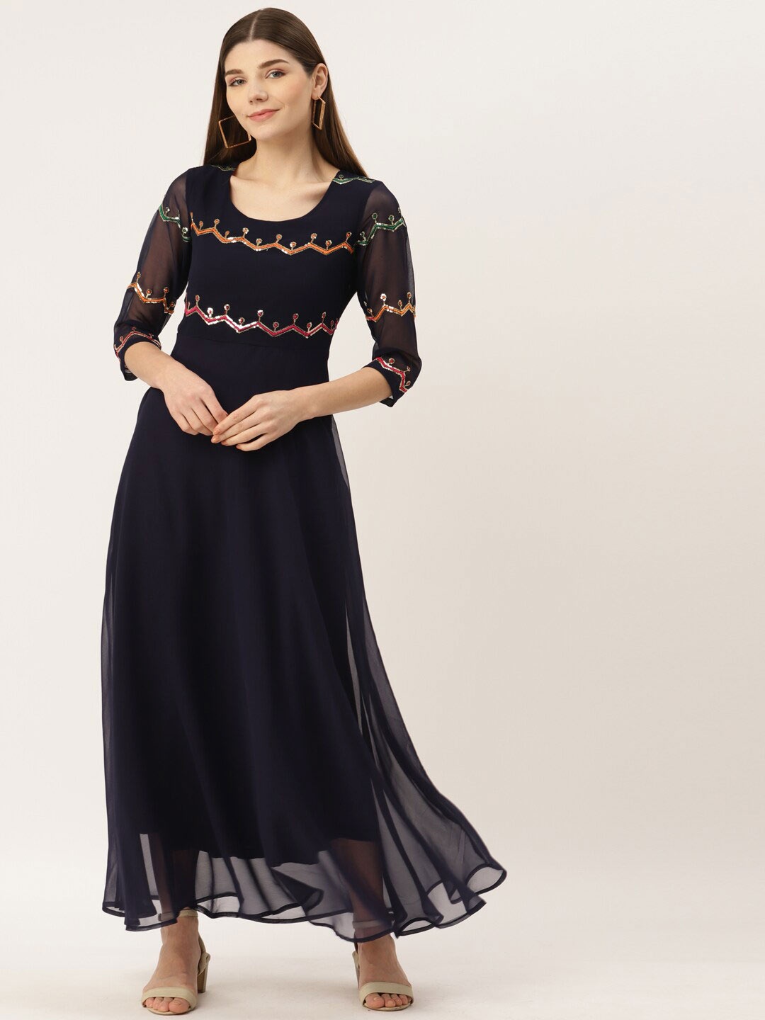 

DressBerry Black Embroidered Georgette Maxi Dress