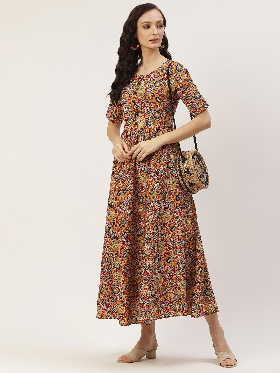 

DressBerry Beige Ethnic Printed A-Line Dress