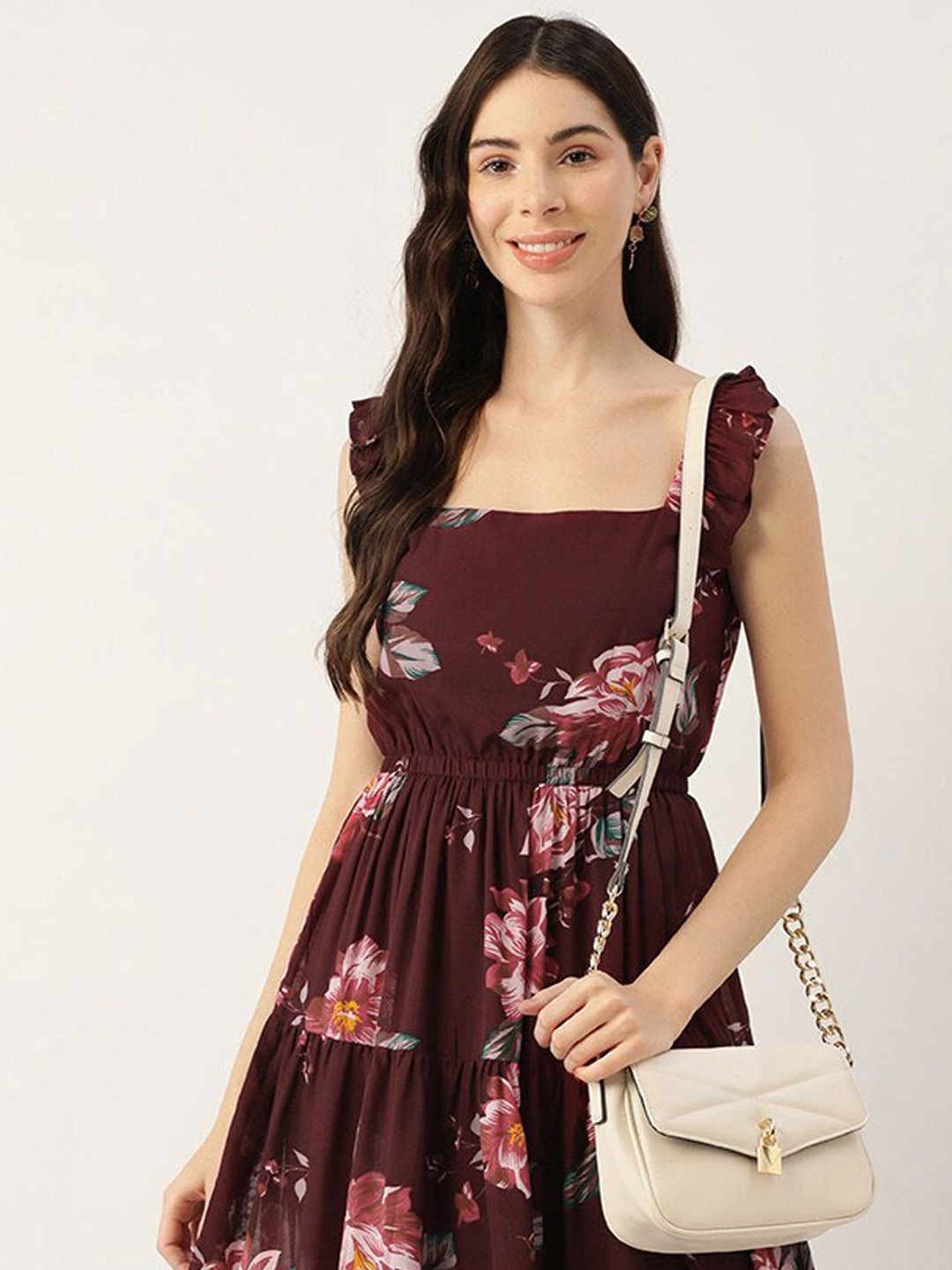 

DressBerry Maroon Floral Print Maxi Dress