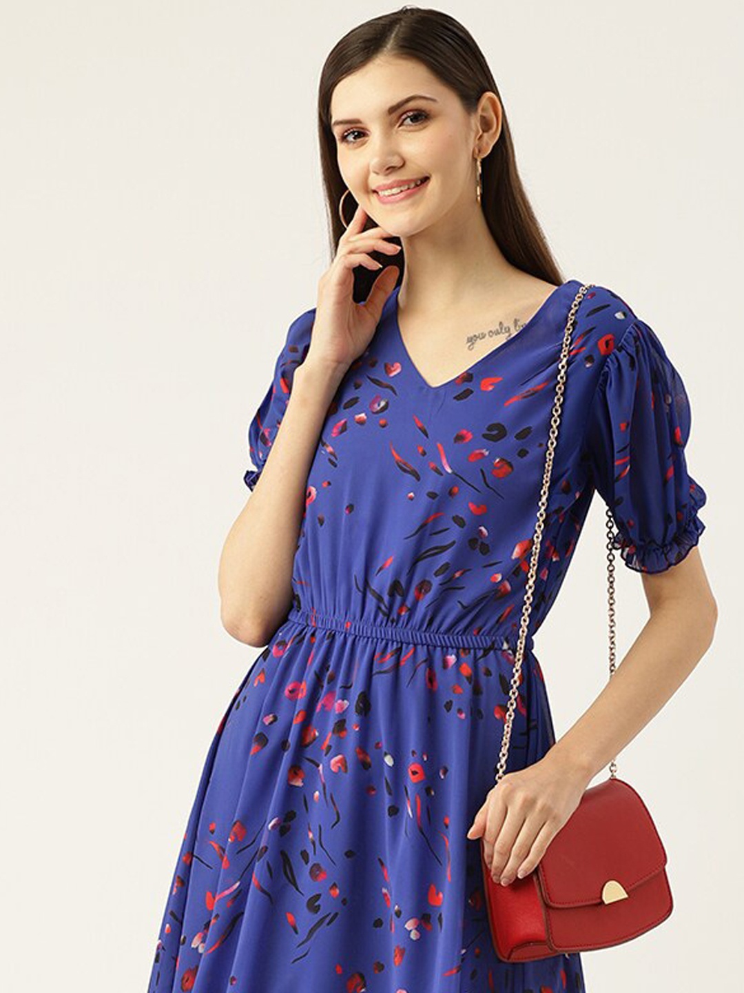 

DressBerry Navy Blue Floral Printed V- Neck Maxi Dress