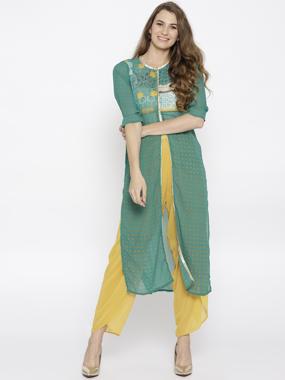 

AURELIA Women Green Printed Ethnic Jacket