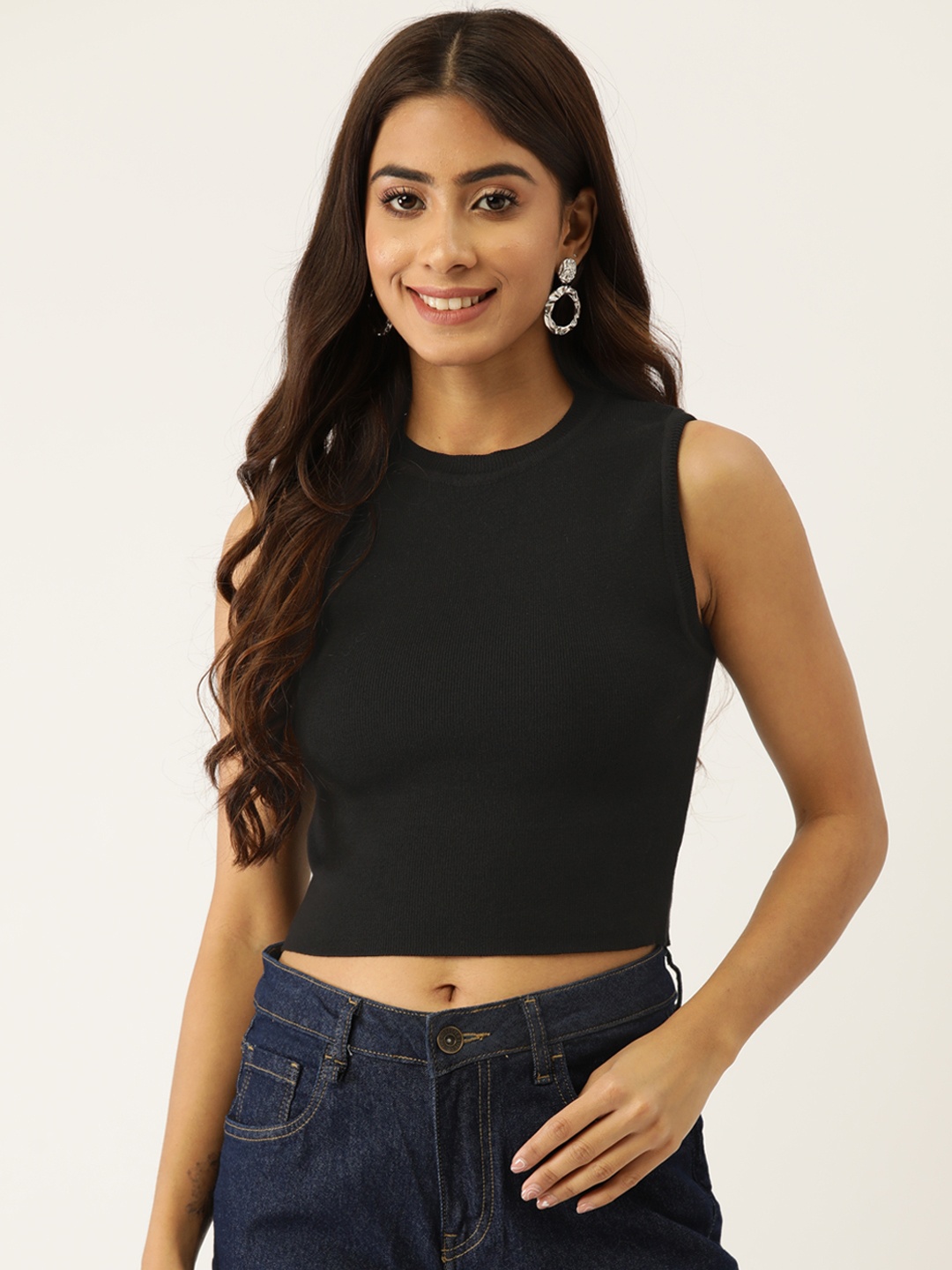 

FEMEA Solid Cotton Crop Top, Black
