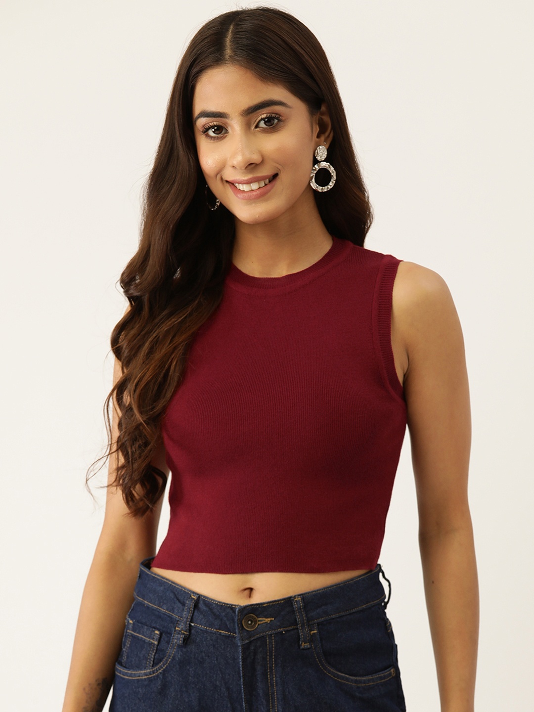 

FEMEA Solid Cotton Crop Top, Maroon