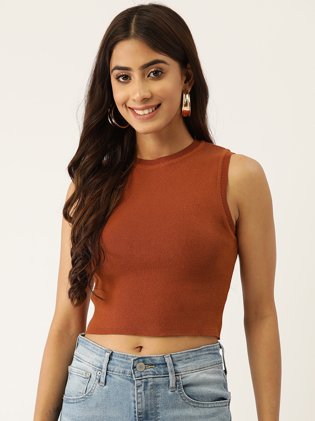 

FEMEA Solid Cotton Crop Top, Rust