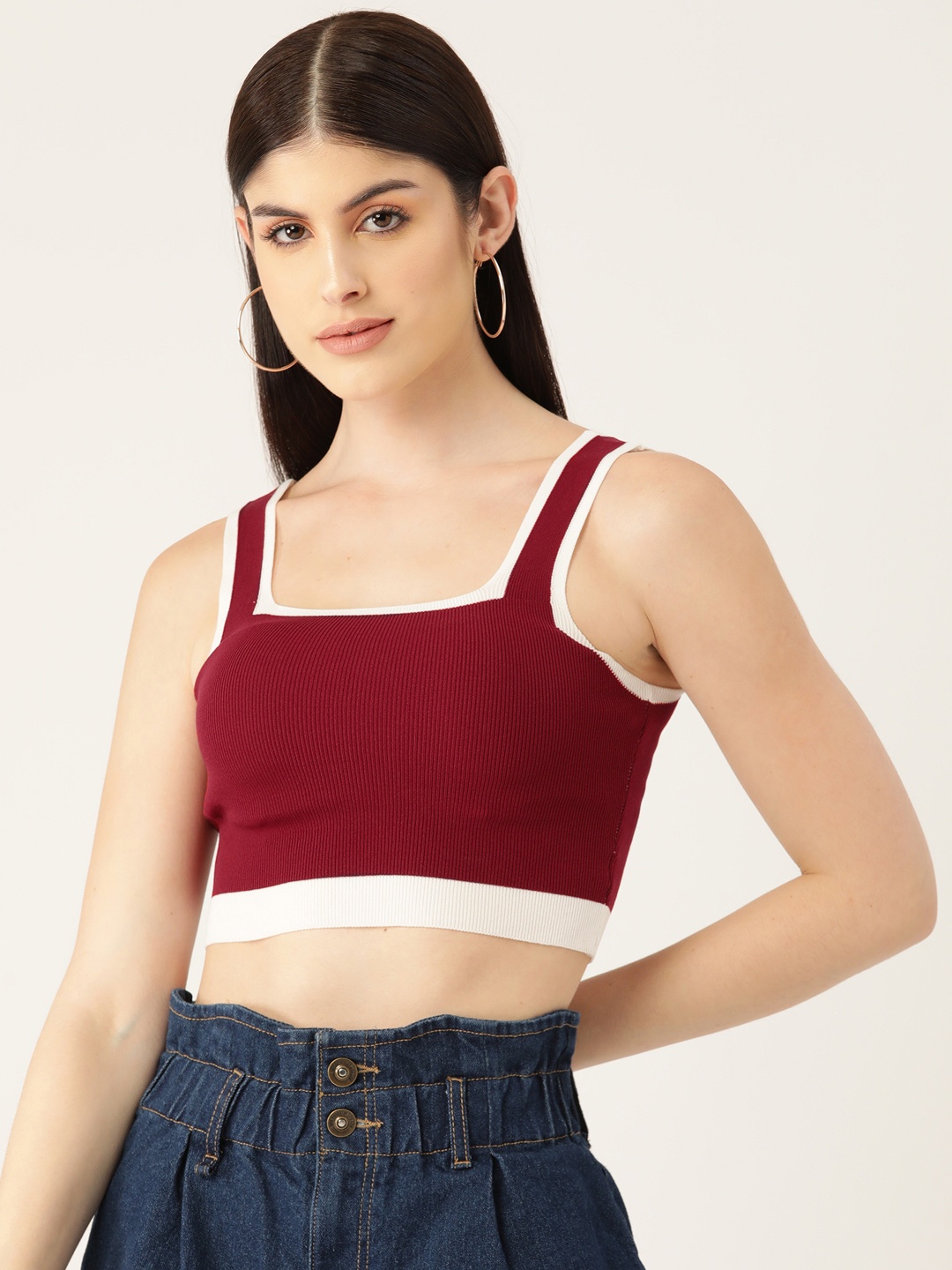 

Femea Square Neck Sleeveless Crop Tank Top, Maroon