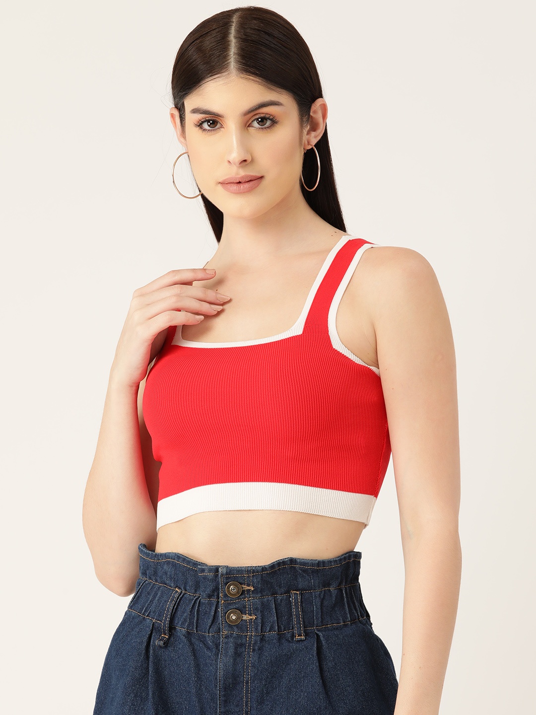 

Femea Square Neck Sleeveless Crop Tank Top, Red