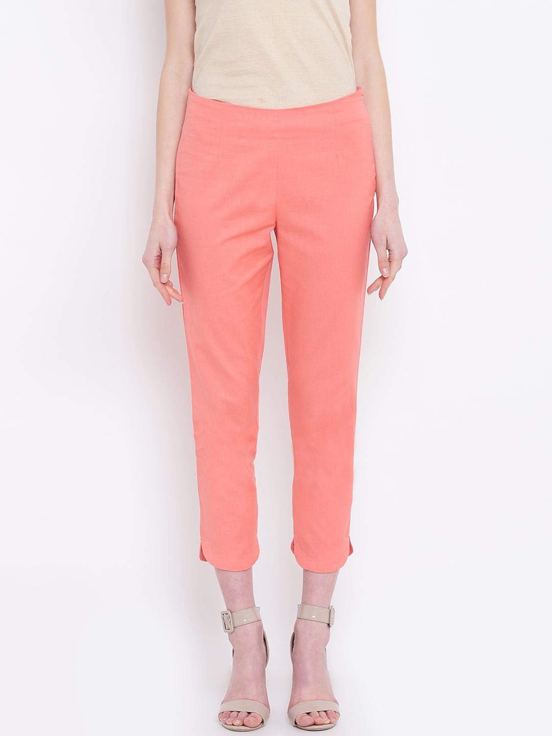 

AURELIA Women Peach-Coloured Cropped Casual Trousers