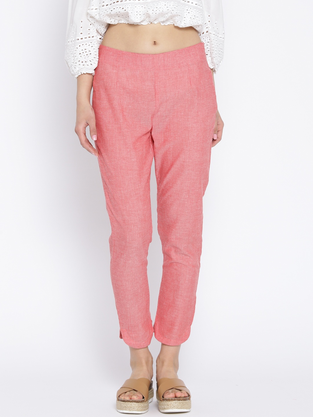 

AURELIA Women Pink Regular Fit Solid Cropped Trousers