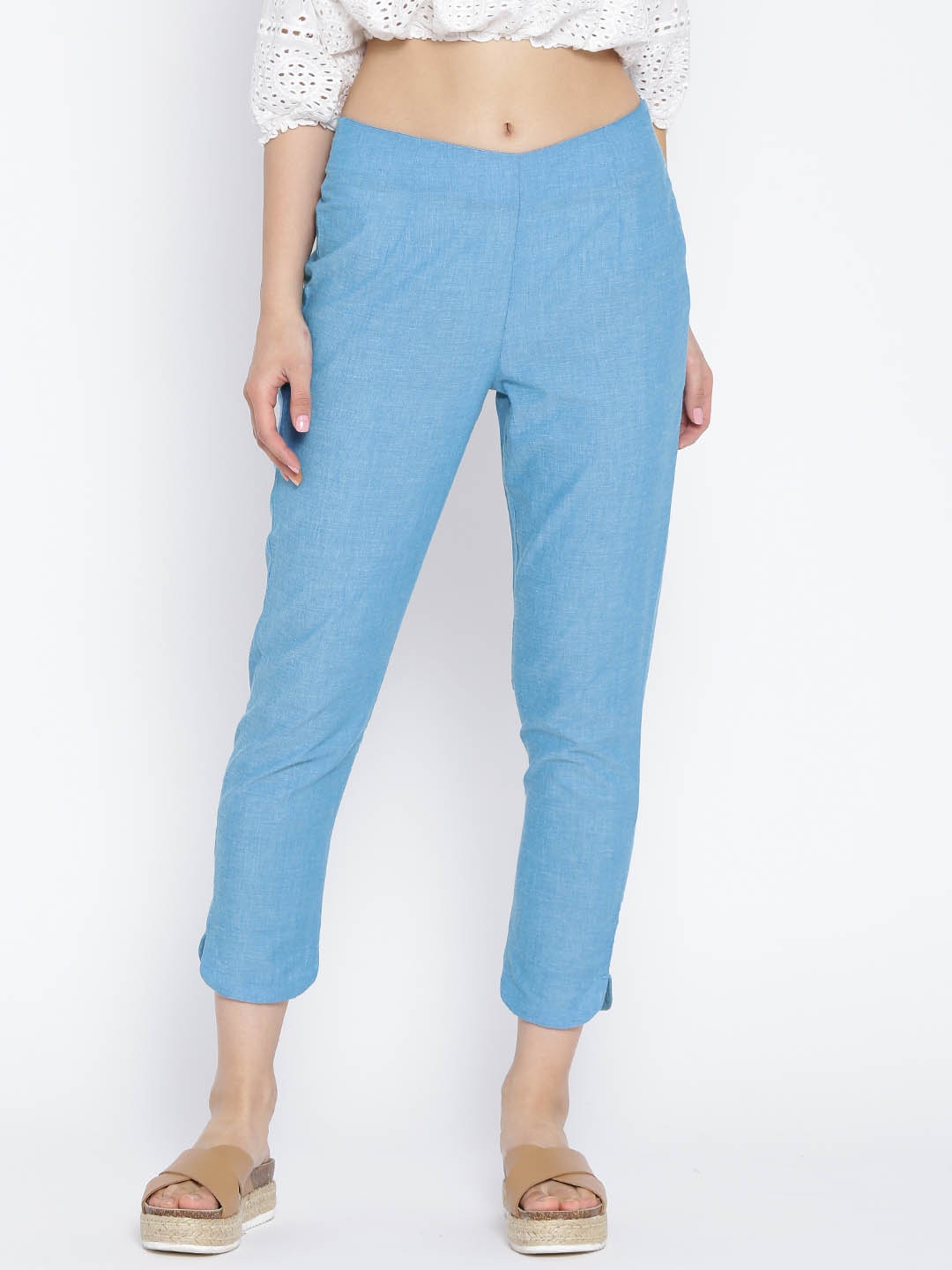 

AURELIA Women Blue Solid Cropped Trousers