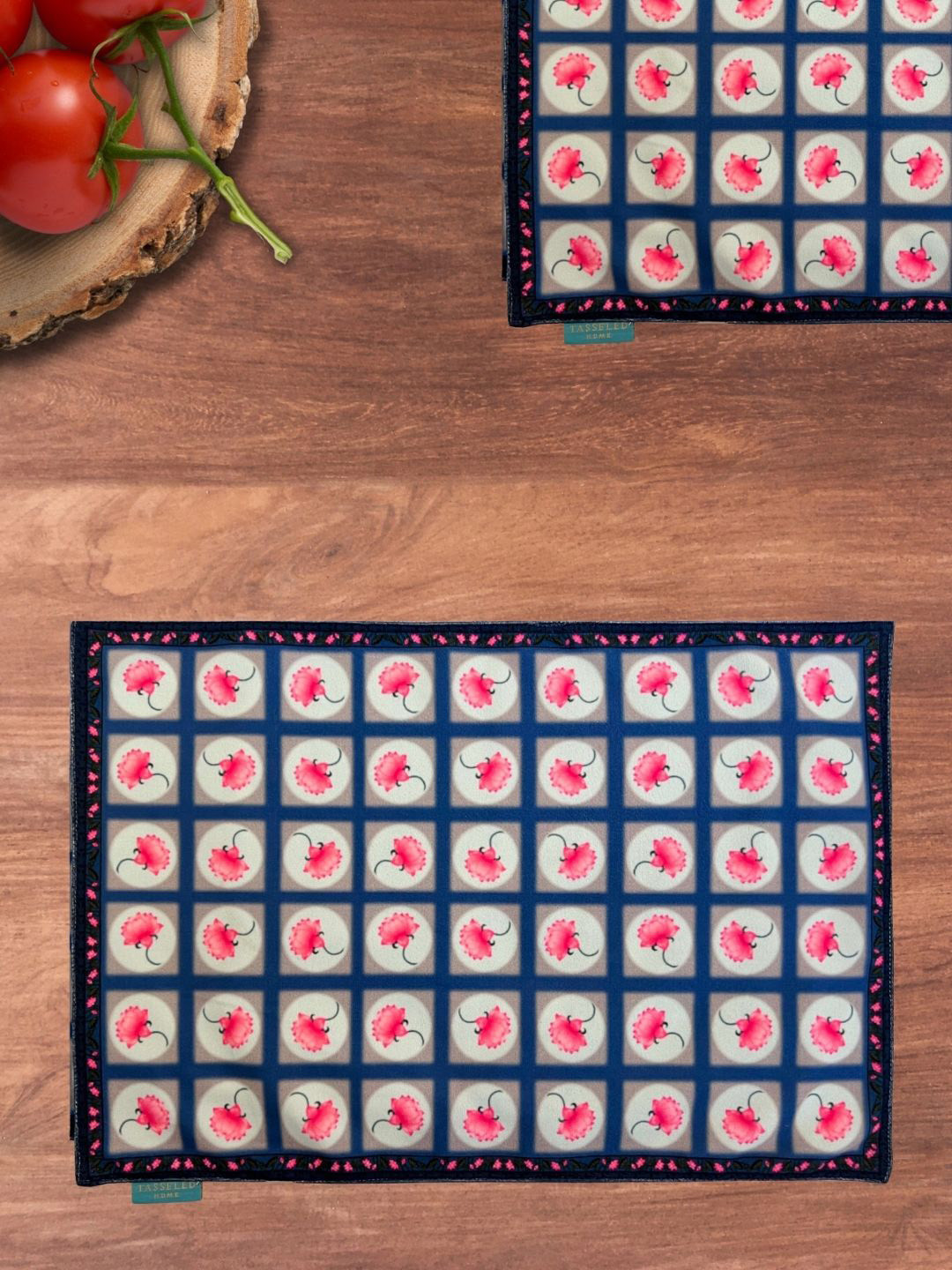 

Tasseled Home Black 4-Pieces Printed Lotus Table Placemats, Blue