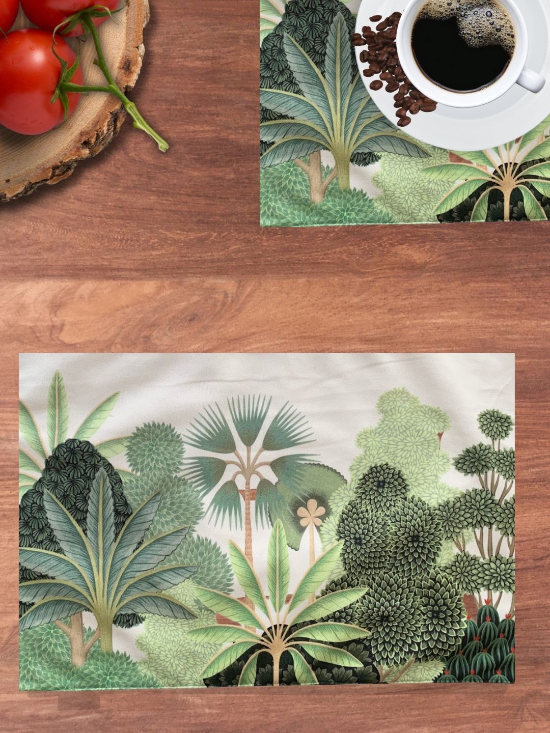 

Tasseled Home Green & White4-Pieces Floral Print Rectangular Table Placemats