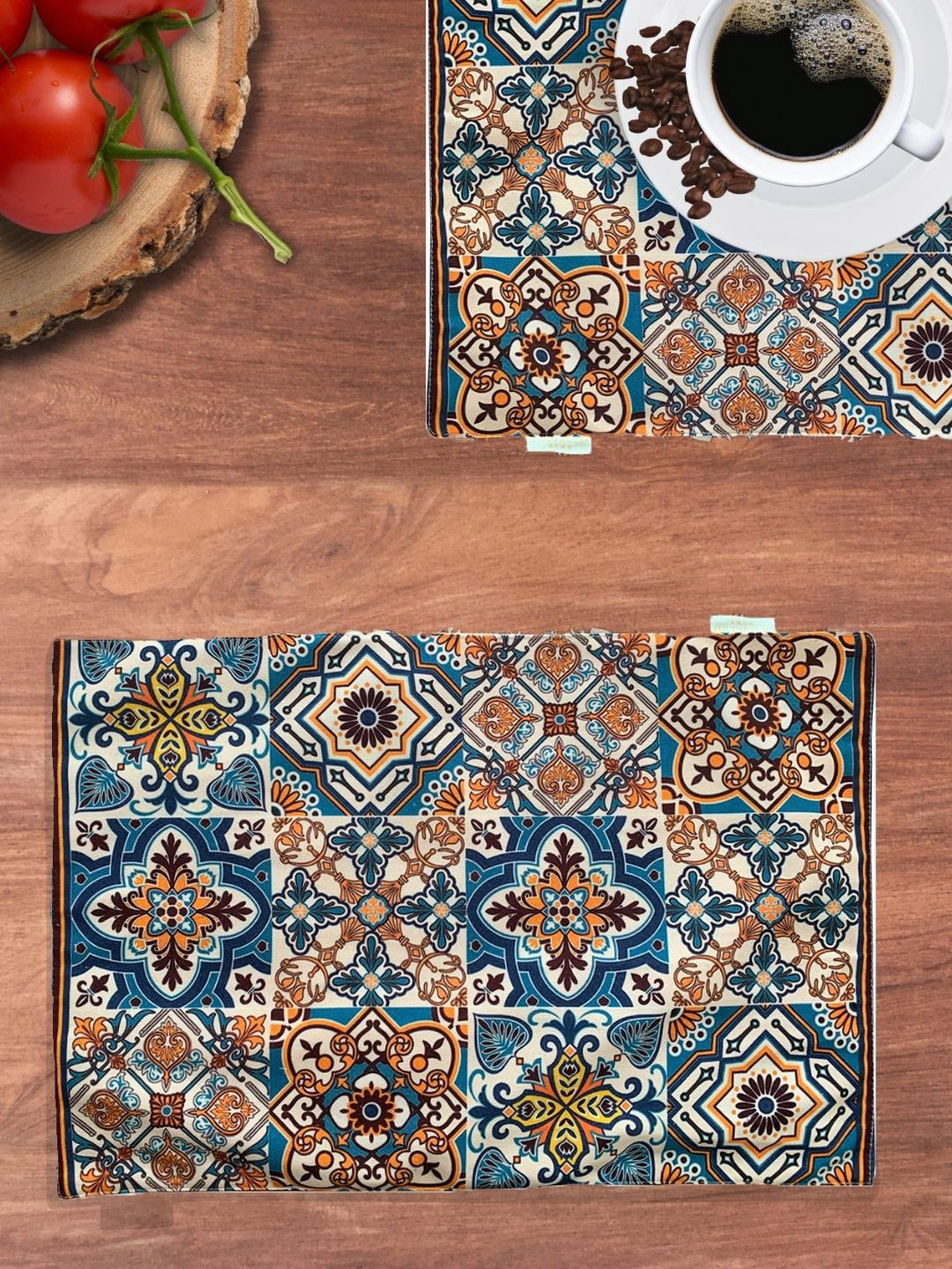 

Tasseled Home 4-Pcs Blue & Orange Printed Table Placemats
