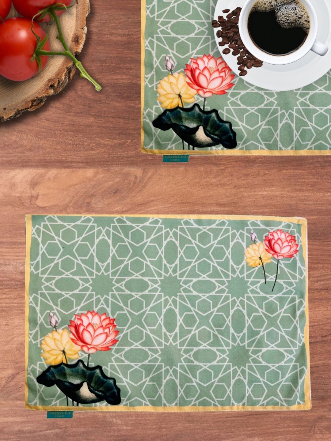 

Tasseled Home Lattice Lotus Placemats, Green