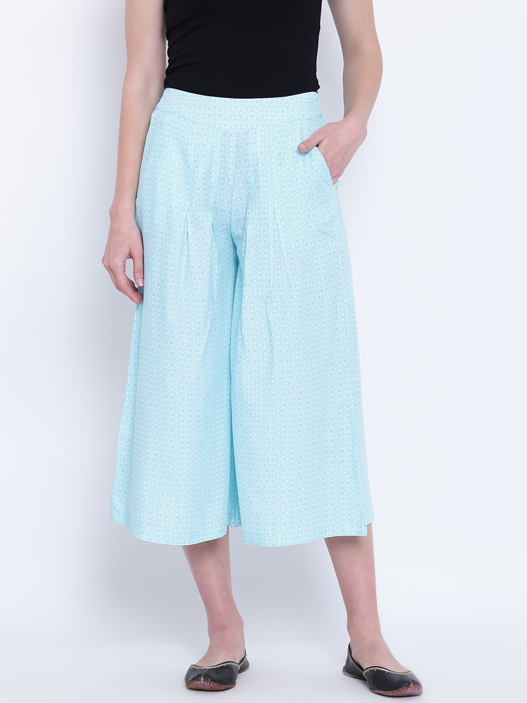 

AURELIA Women Blue & White Flared Printed Culottes