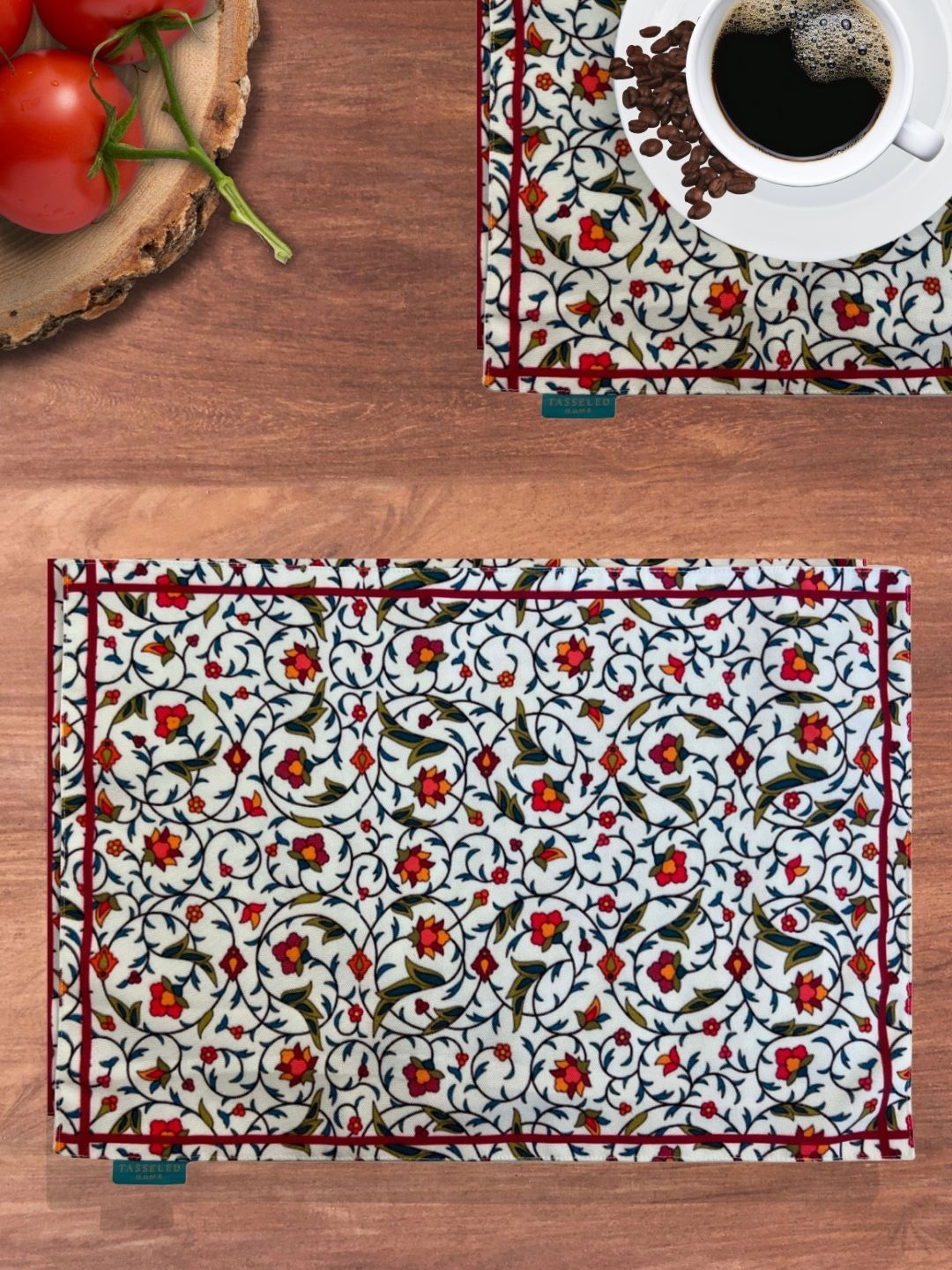 

Tasseled Home Red & White Floral Printed Placemats