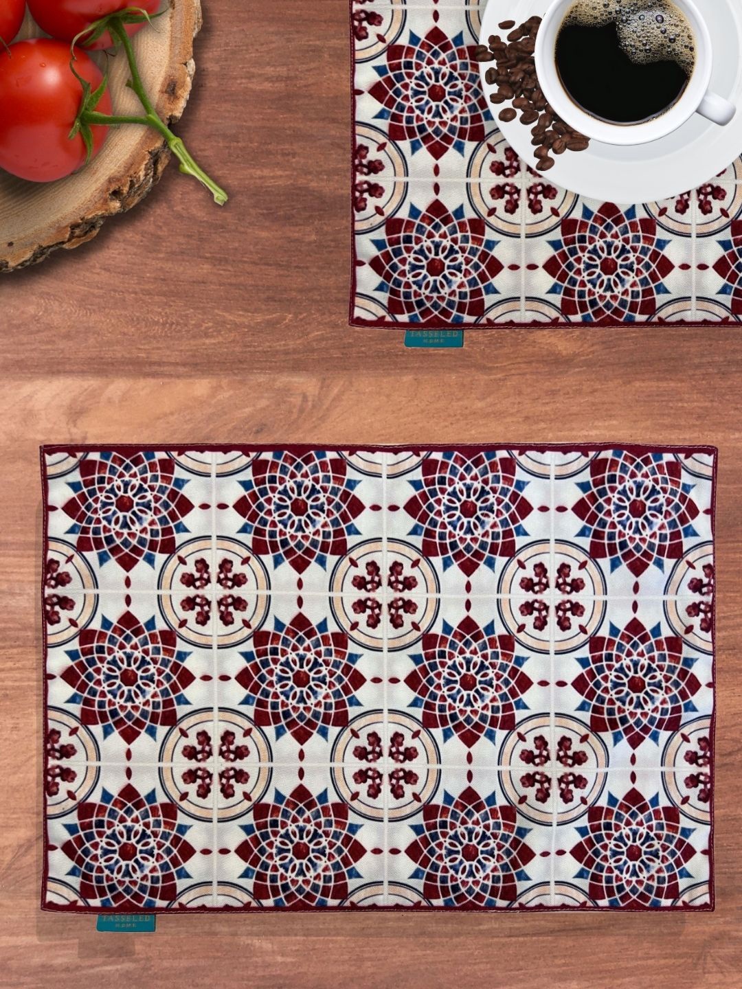 

Tasseled Home Red & White 4-Pieces Geometric Print Rectangular Table Placemats
