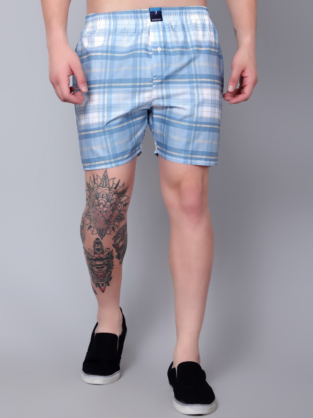 

BAWERIN Checked Pure Cotton Breathable Boxers 1, Blue