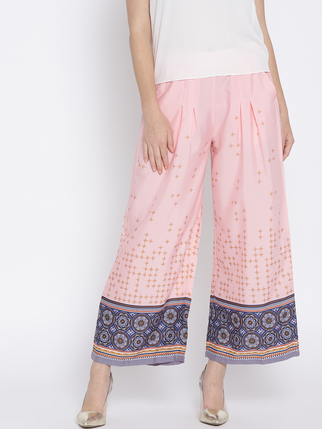 

AURELIA Women Pink Printed Wide Leg Palazzos