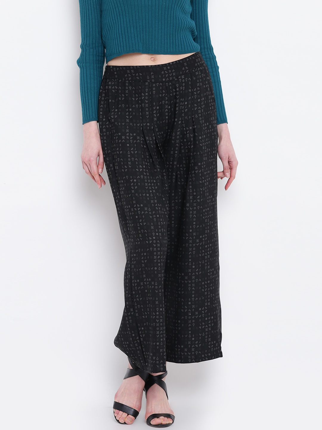 

AURELIA Women Black Printed Wide Leg Palazzos