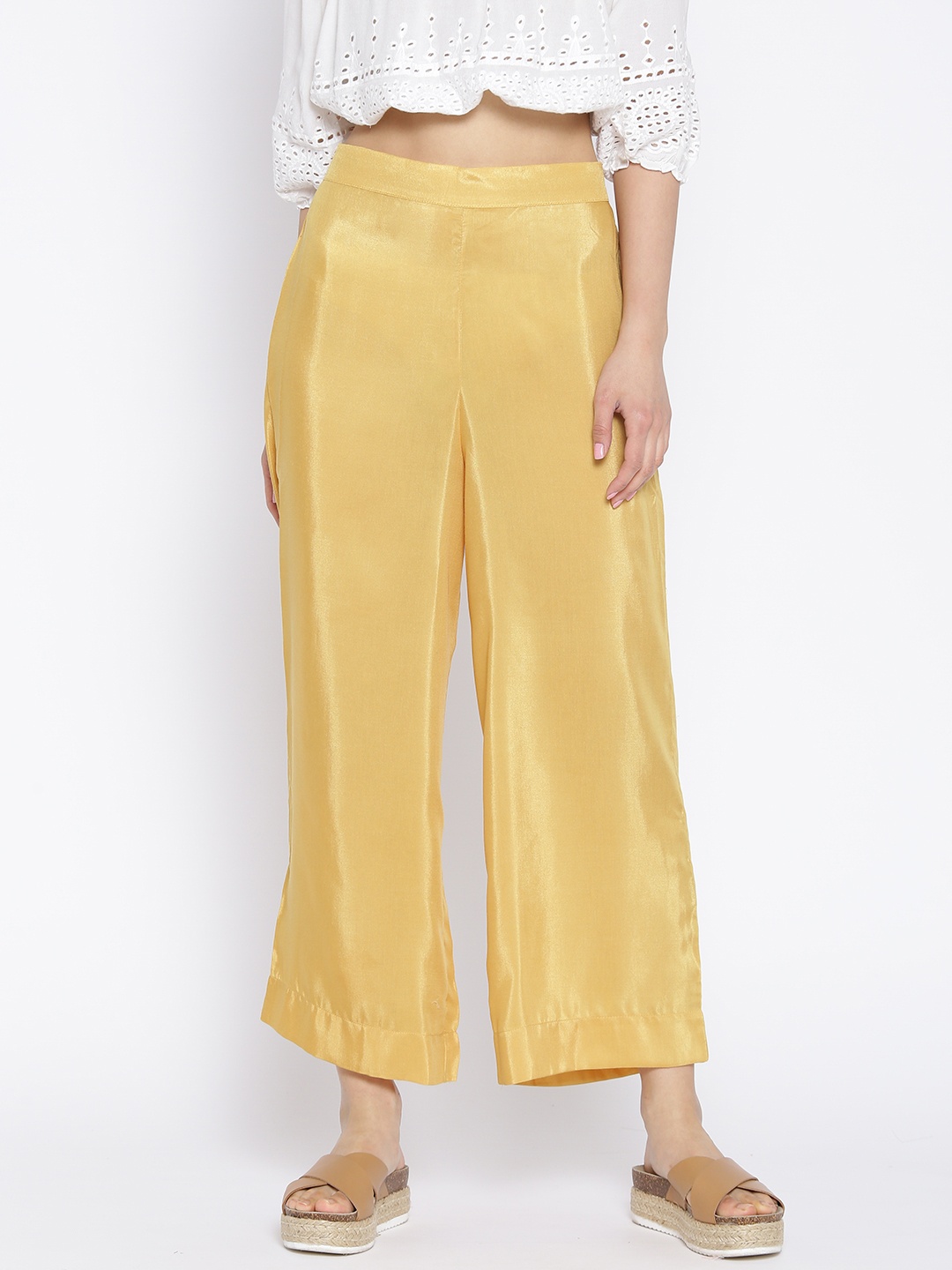 

AURELIA Women Mustard Yellow Cropped Straight Palazzos